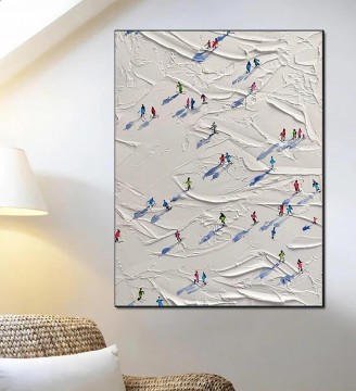 印象派 Painting - 雪の山のスキーヤー ウォールアート スポーツ ホワイト スノー スキー 部屋の装飾 by Knife 12